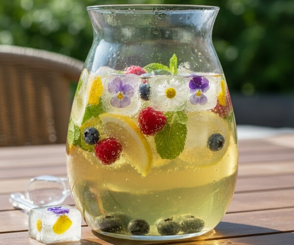 Sparkling Tea in Glas auf Tisch
